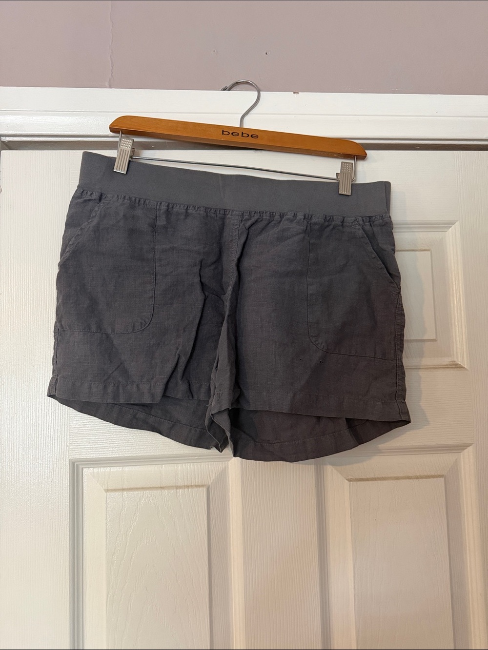 Allen Allen Charcoal Gray High-Waist Linen Blend Shorts